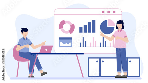 Entrepreneur Presenting a Business Plan. Business Flat Vector Illustration