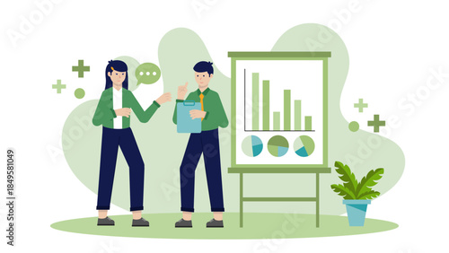 Entrepreneur Presenting a Business Plan. Business Flat Vector Illustration