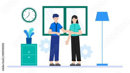 HR Introducing New Employee to the Team. Business Flat Vector Illustration