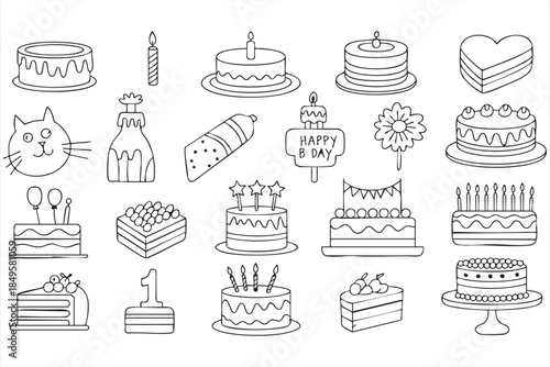 Party Dessert Icons for Birthday Events and Bakery Branding