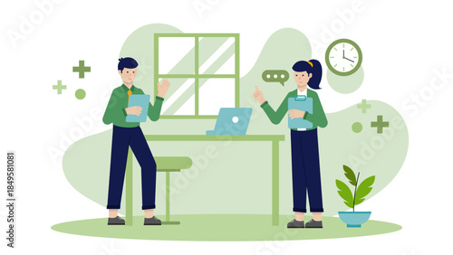 HR Introducing New Employee to the Team. Business Flat Vector Illustration