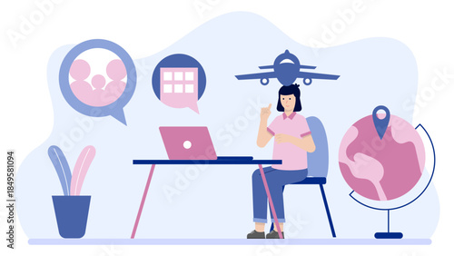 Travel Agent Planning a Family Vacation. Business Flat Vector Illustration