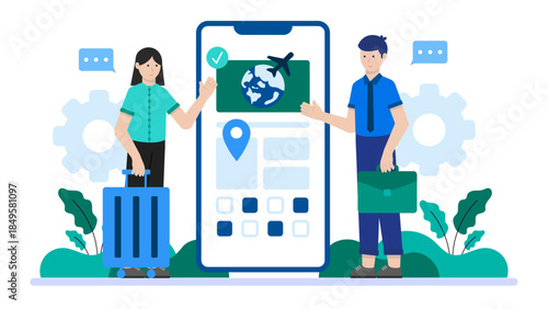 Travel Agent Planning a Family Vacation. Business Flat Vector Illustration