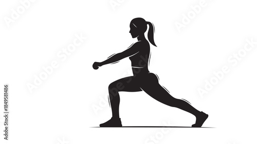 Woman Doing Lunge Exercise in Minimalist Silhouette with High Contrast Lighting on White Background for Fitness Promotion
