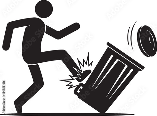 Person kicking trash can silhouette garbage disposal anger frustration concept