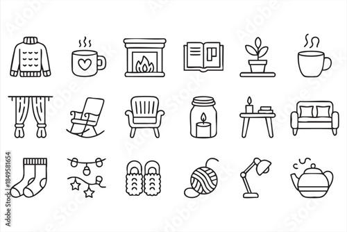 Home Comfort Line Icons for Relaxation Apps and Web Interfaces