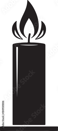 Burning candle silhouette vector illustration isolated on transparent background for memorial
