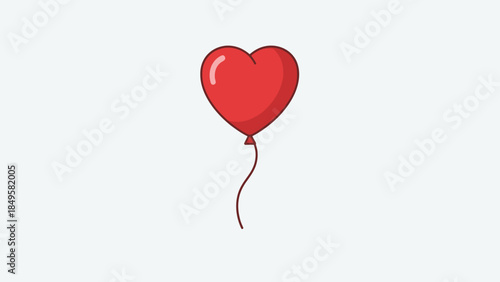 Cute heart-shaped balloon floating with a shiny reflection on a plain light background