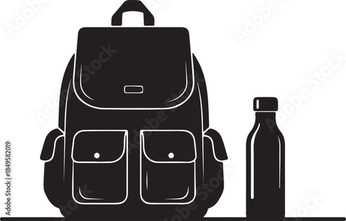 A backpack and water bottle, representing travel, adventure, and hydration essentials