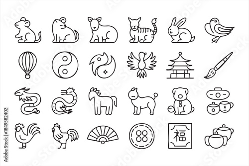 Chinese Zodiac Animal Icons for Cultural UI and App Design