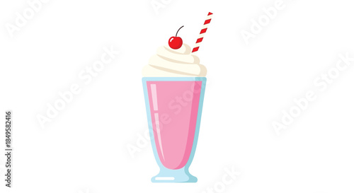 Delicious Pink Milkshake with Whipped Cream and Cherry Topping.