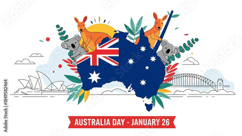 Celebration of Australia Day Featuring Wildlife and Iconic Landmarks on January 26