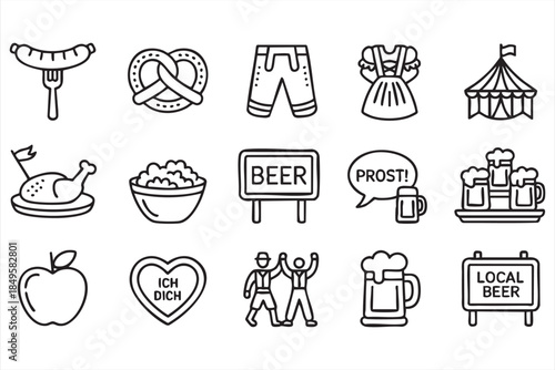 Oktoberfest Beer and Food Icons for Seasonal Marketing UI