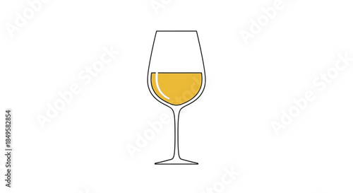 Elegant Glass of White Wine Minimalist Illustration.