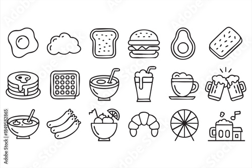 Food and Drink Icons for Breakfast Menus and Restaurant UI