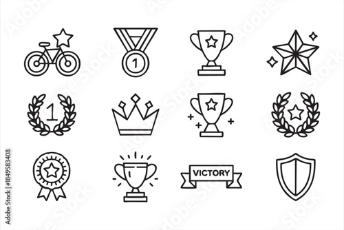 Award and Victory Line Icons for Ranking Dashboards and Apps