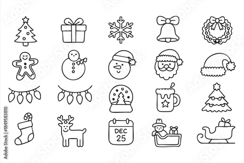 Winter Holiday Icons for Greeting Cards and App UI