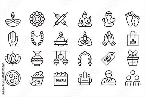 Diwali Festival Icons for Hindu Celebration UI and App Design
