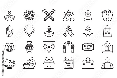 Diwali Celebration Icons for Festive Marketing and UI Design