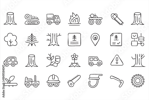 Logging and Timber Transport Line Icons for Environmental Interfaces