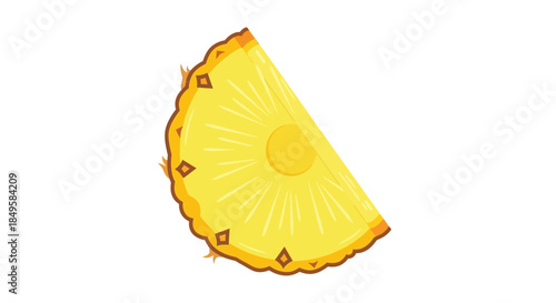 A vibrant yellow pineapple slice, perfectly cut and ready to eat, isolated on a clean white background.
