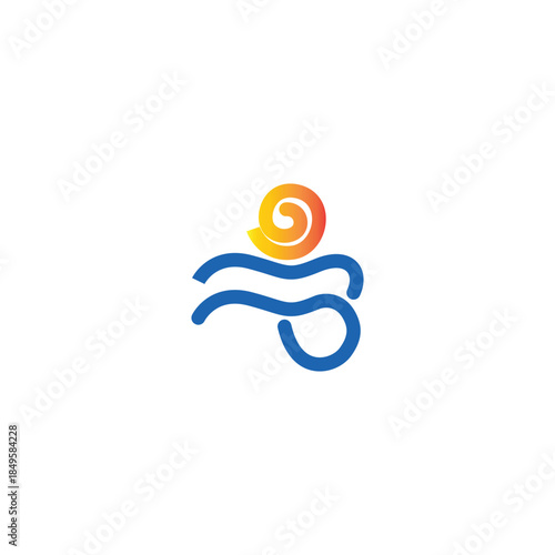 Minimal abstract sun and wave logo for coastal travel and summer resort branding.