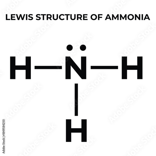 Chemical Lewis structure diagram of ammonia molecule.