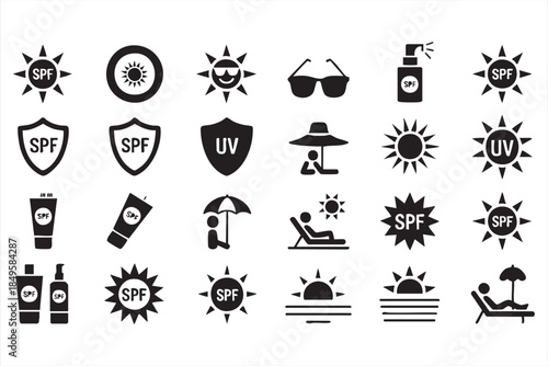 UV Safety and SPF Skincare Icons for Beach and Outdoor Use