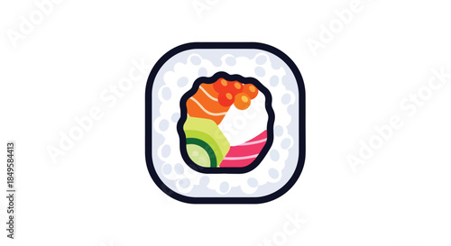 Delicious sushi roll with fresh ingredients on a white background.