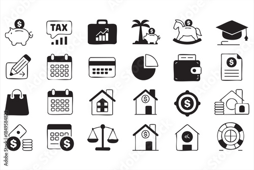 Tax, Money, and Wealth Icons for Financial Planning Interfaces