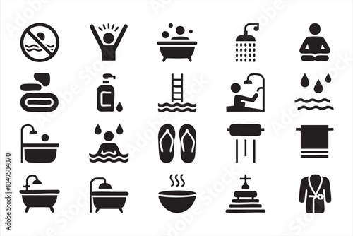 Spa and Wellness Icons for Bathroom Amenities and Self Care UI