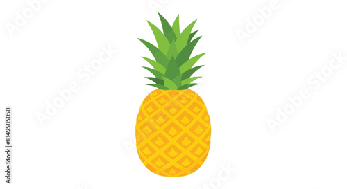 Fresh tropical pineapple fruit with green leaves.