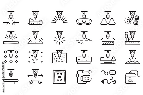 Industrial Laser Cutting Icons for Metal Fabrication Systems