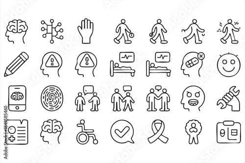 Mental Wellness and Therapy Icons for Medical App Interfaces