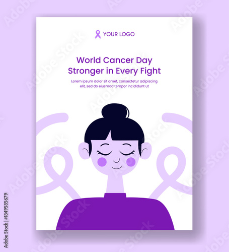 World Cancer Day Flat Cartoon Hand Drawn Vertical Poster Background Illustration