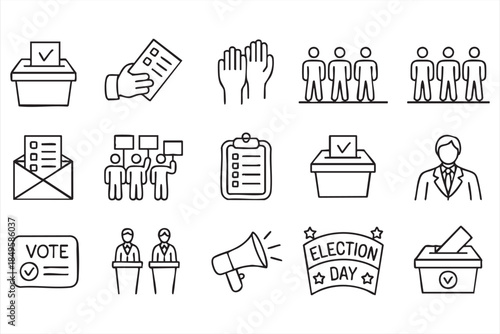 Political Voting Symbols in Line Style for Web and App Interfaces