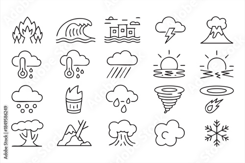 Disaster Weather Symbols in Line Style for Emergency Planning