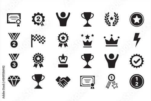 Trophy, Medal, and Certificate Icons for Winner and Ranking Concepts