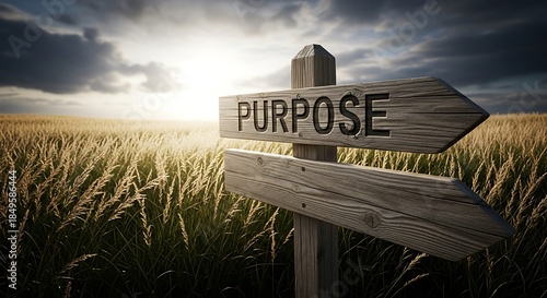 Purpose Signpost Guiding the Way in a Golden Meadow