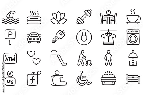 City Facility Line Icons for App Interfaces and Digital Navigation