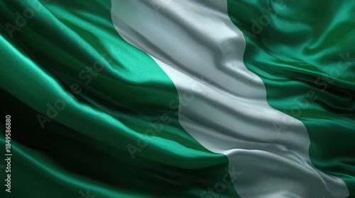 Nigerian flag waving in the wind during an outdoor event in Nigeria in bright daylight hours