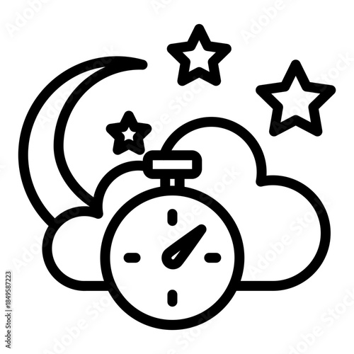 Midnight Clock Vector Line Icon Design