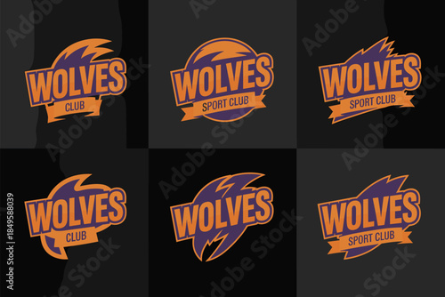 Wolves sport club logo collection featuring modern mascot emblems for esports teams and athletic organizations with aggressive predator styling for competitive gaming and professional league identity
