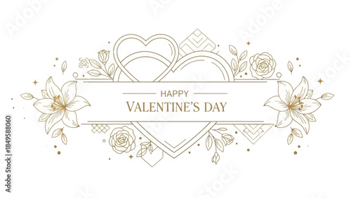Elegant minimalistic valentine's day illustration with flowers and hearts