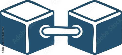 Conceptual illustration of two linked blocks representing connection and data security in technology