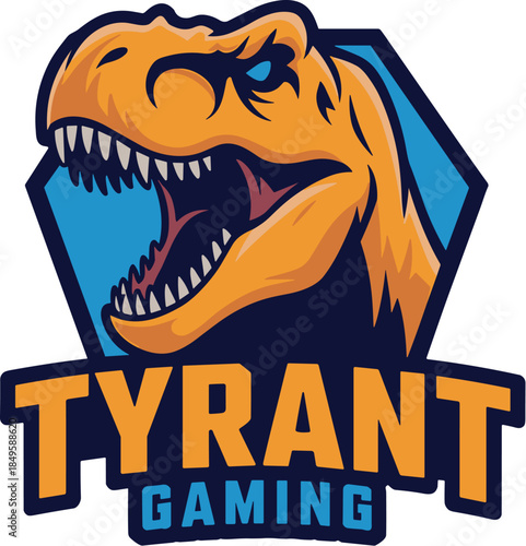 Trex gaming mascot logo design representing a fierce dinosaur tyrant for esports team branding and professional streamer identity featuring aggressive prehistoric predator head illustration