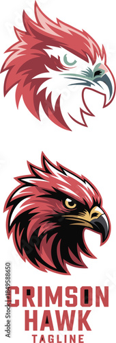 Red hawk mascot logo design for professional esports gaming team and sports club branding featuring a fierce bird of prey head with sharp beak and intense eyes for competitive gaming identity