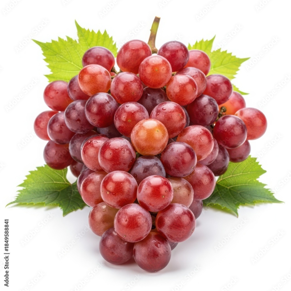 Fototapeta premium Fresh bunch of red grapes isolated on white background