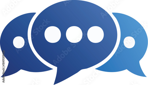 Three blue speech bubbles with three dots each, representing communication and conversation
