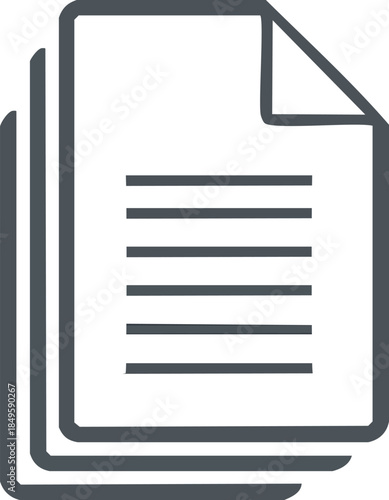 Minimalist graphic icon showing a stack of documents, representing efficient file management, organized data, and administrative record-keeping, ideal for digital interfaces and business tools